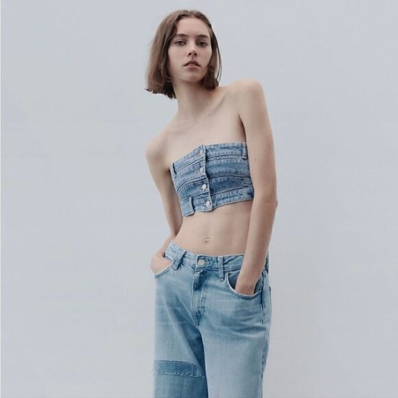 ZARA TRE DENIM BANDEAU TOP - Picture 8 of 8